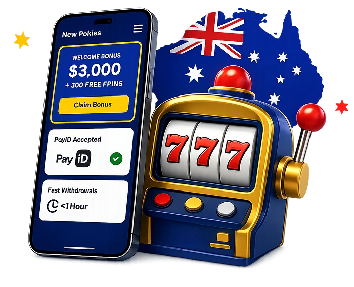 New online pokies Australia with mobile bonus screen and slot machine